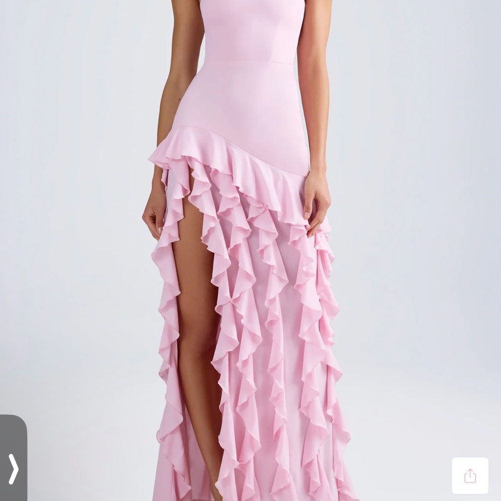 Oh Polly Pink Asymmetrical Ruffled Gown